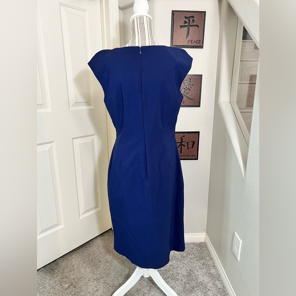 Adrianna Papell $140 Navy Blue Knit Crepe Draped Sleeveless Midi Dress 12 - Picture 5 of 11